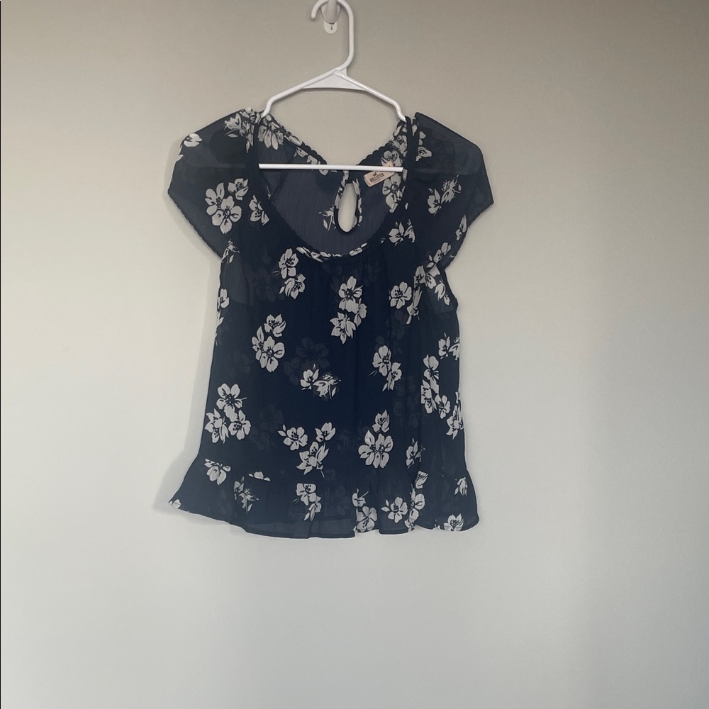 Sheer  2000’s Hawaiian floral Hollister Top
